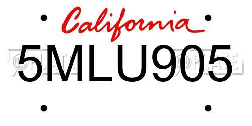 5MLU905 California License Plate