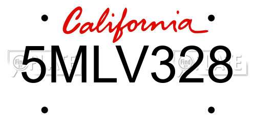 5MLV328 California License Plate