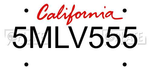 5MLV555 California License Plate