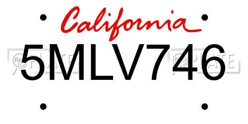5MLV746 California License Plate