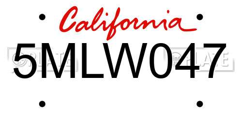 5MLW047 California License Plate
