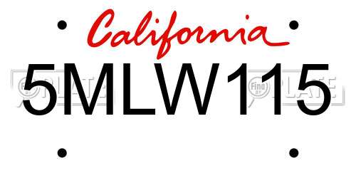 5MLW115 California License Plate
