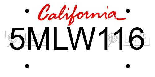 5MLW116 California License Plate