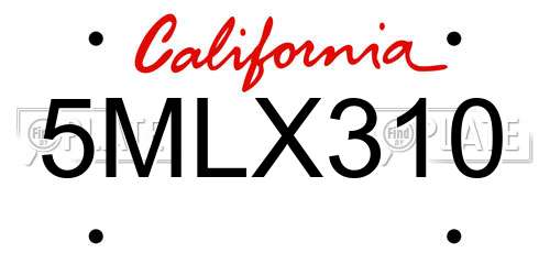 5MLX310 California License Plate