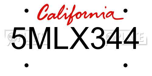 5MLX344 California License Plate