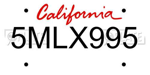 5MLX995 California License Plate