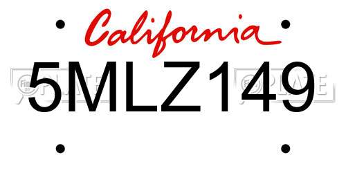 5MLZ149 California License Plate
