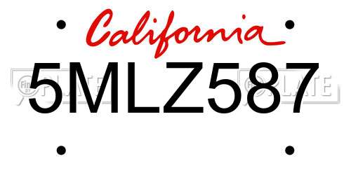 5MLZ587 California License Plate
