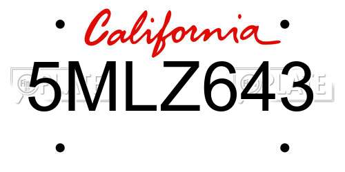5MLZ643 California License Plate