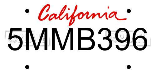5MMB396 California License Plate
