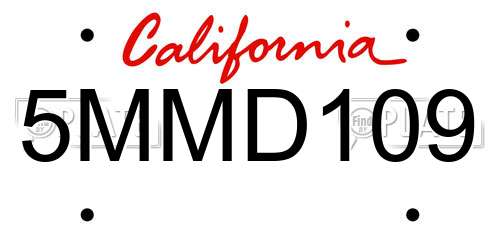5MMD109 California License Plate