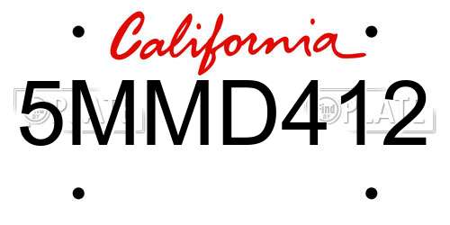 5MMD412 California License Plate