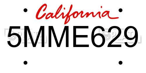 5MME629 California License Plate
