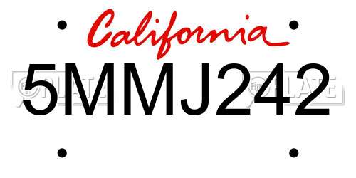 5MMJ242 California License Plate
