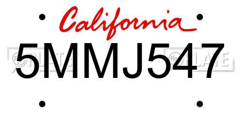 5MMJ547 California License Plate