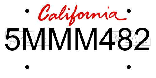 5MMM482 California License Plate