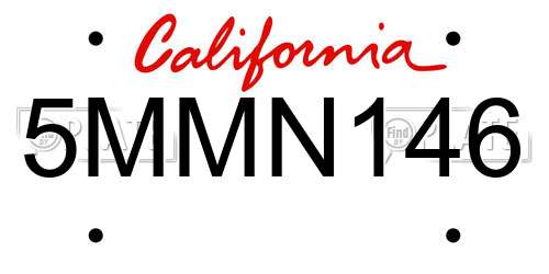 5MMN146 California License Plate