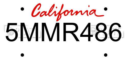 5MMR486 California License Plate