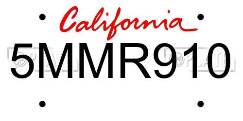 5MMR910 California License Plate
