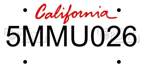 5MMU026 California License Plate