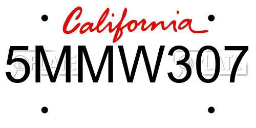 5MMW307 California License Plate