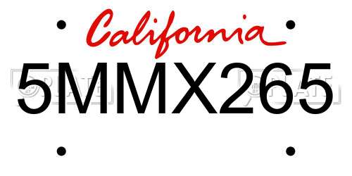 5MMX265 California License Plate