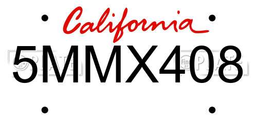 5MMX408 California License Plate