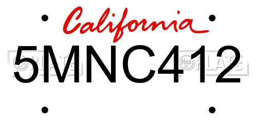 5MNC412 California License Plate