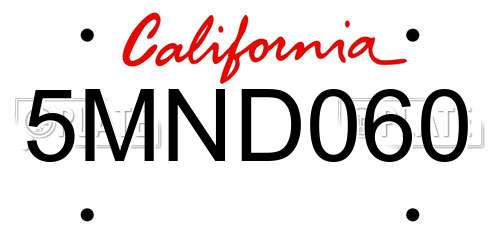 5MND060 California License Plate