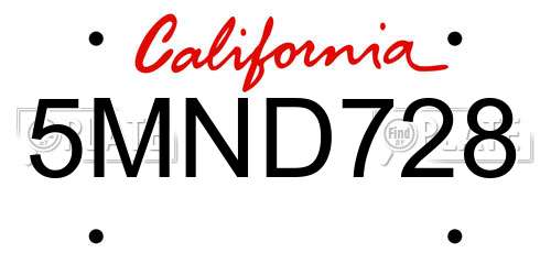 5MND728 California License Plate