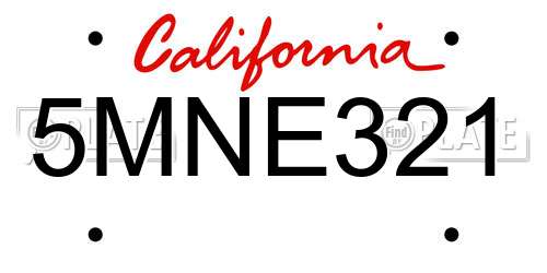5MNE321 California License Plate