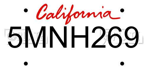 5MNH269 California License Plate