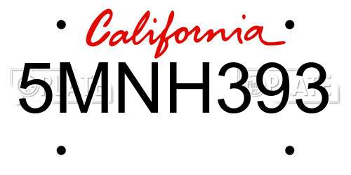 5MNH393 California License Plate