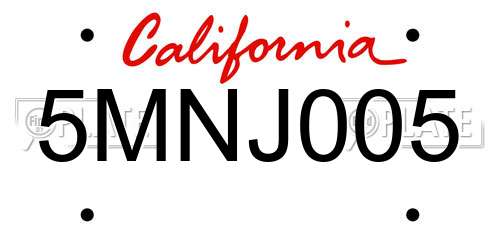 5MNJ005 California License Plate