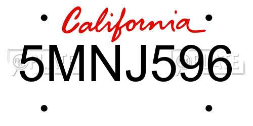5MNJ596 California License Plate