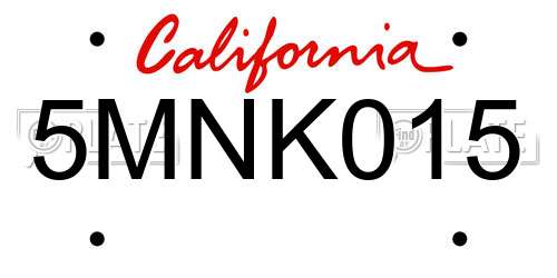 5MNK015 California License Plate