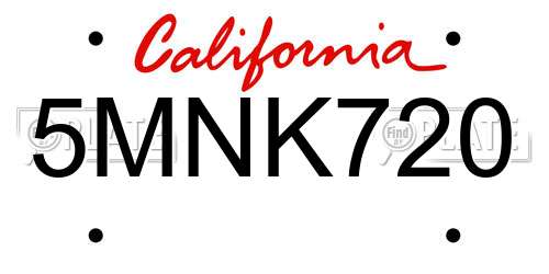 5MNK720 California License Plate