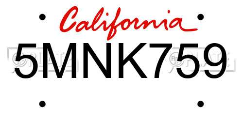 5MNK759 California License Plate