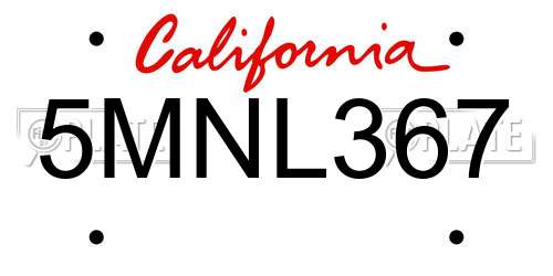 5MNL367 California License Plate