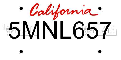 5MNL657 California License Plate