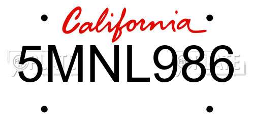 5MNL986 California License Plate