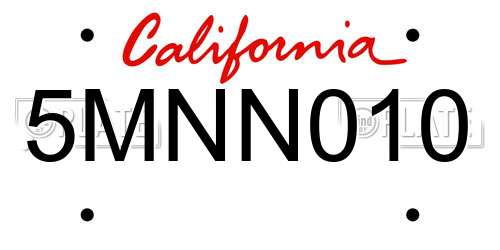 5MNN010 California License Plate