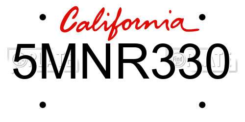 5MNR330 California License Plate