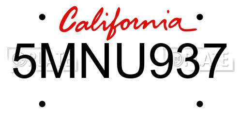 5MNU937 California License Plate
