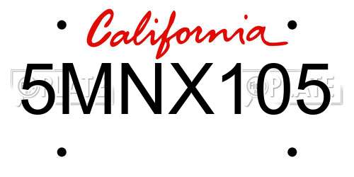 5MNX105 California License Plate