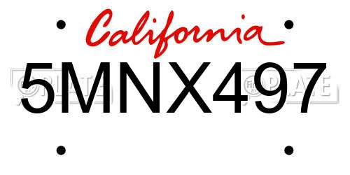 5MNX497 California License Plate