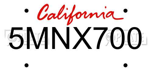5MNX700 California License Plate