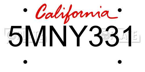 5MNY331 California License Plate