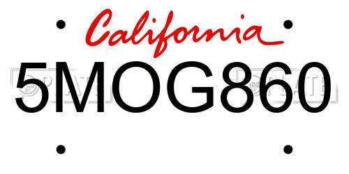 5MOG860 California License Plate