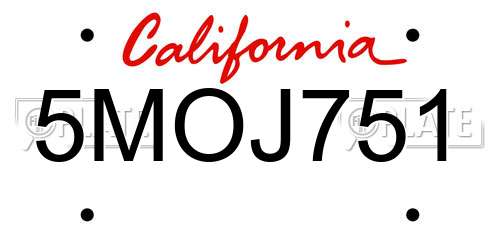5MOJ751 California License Plate